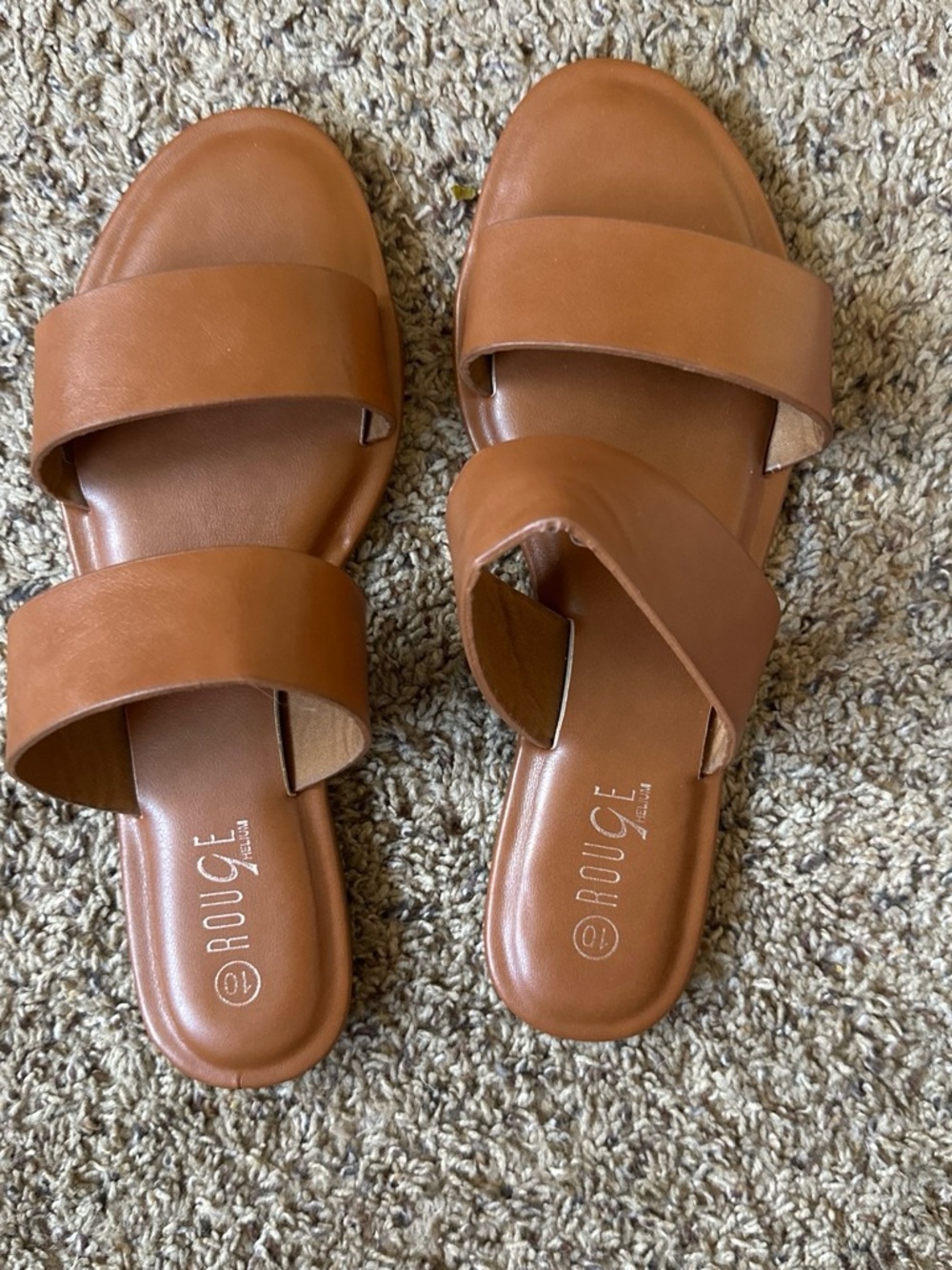 Rouge! Brown Double-Band Slide Sandals for Women